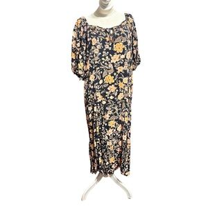 Old Navy Black and Orange Floral Midi Dress